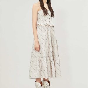 GANNI | Peplum-trim floral-print cotton midi dress | Size S